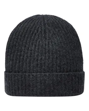 Unisex Ribbed Cashmere Hat Dark Charcoal Grey