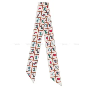 2022 AW HERMES scarf Twilly Couvertures et Tenues de Jour  Cream/Brun/Rose Silk100%[BRAND NEW][Authentic]