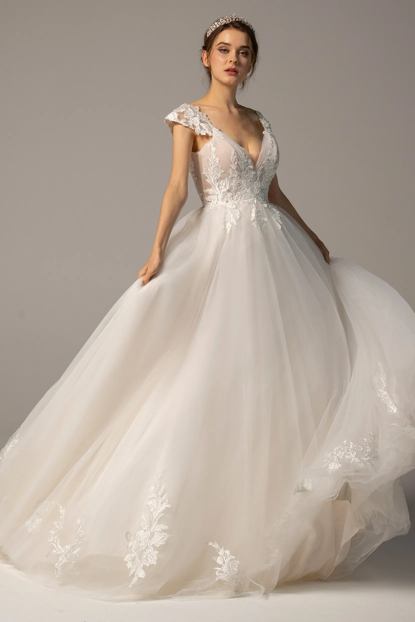 A-Line Court Train Tulle Wedding Dress CW2358