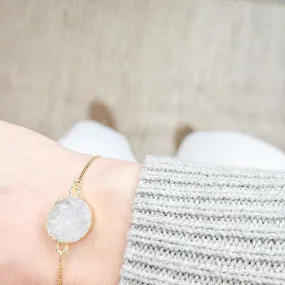 Adjustable Round Druzy Quartz Crystal Bracelet