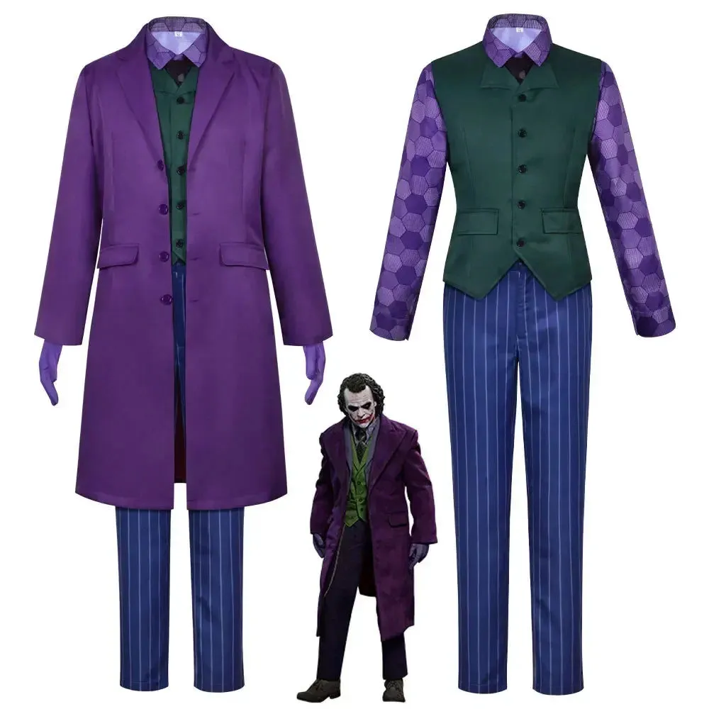 Adult Halloween Clown Heath Ledger Dark Knight Joker Suit Cosplay Costume