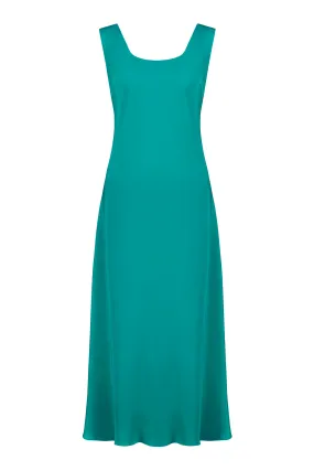 ALOCASIA TEAL SILK SLIP DRESS