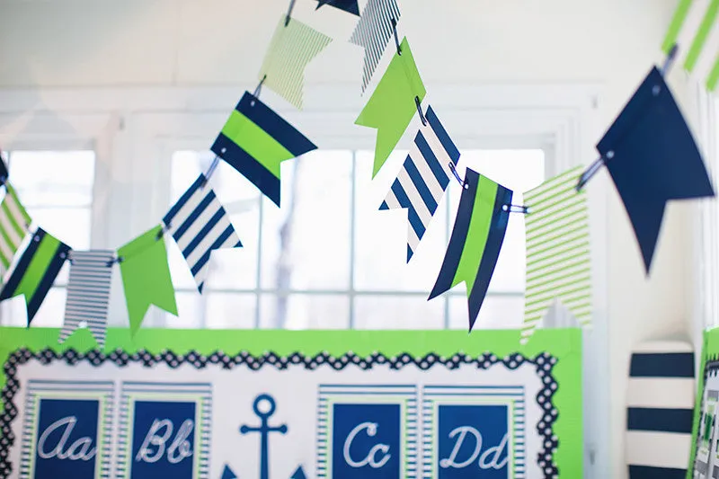 Alphabet Letters Cursive | Preppy Nautical Lime Green & Navy Blue | UPRINT | Schoolgirl Style