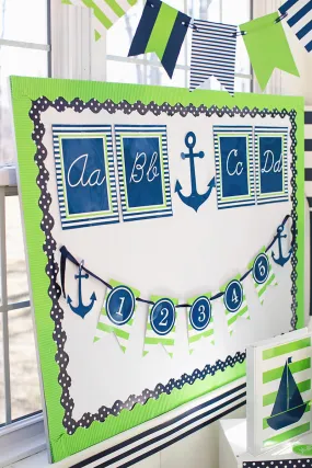 Alphabet Letters Cursive | Preppy Nautical Lime Green & Navy Blue | UPRINT | Schoolgirl Style