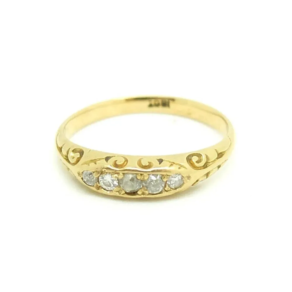 Antique Victorian Ornate Five Diamond 18ct Gold Ring