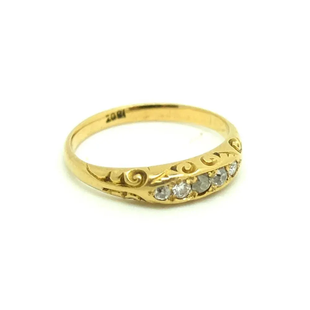 Antique Victorian Ornate Five Diamond 18ct Gold Ring