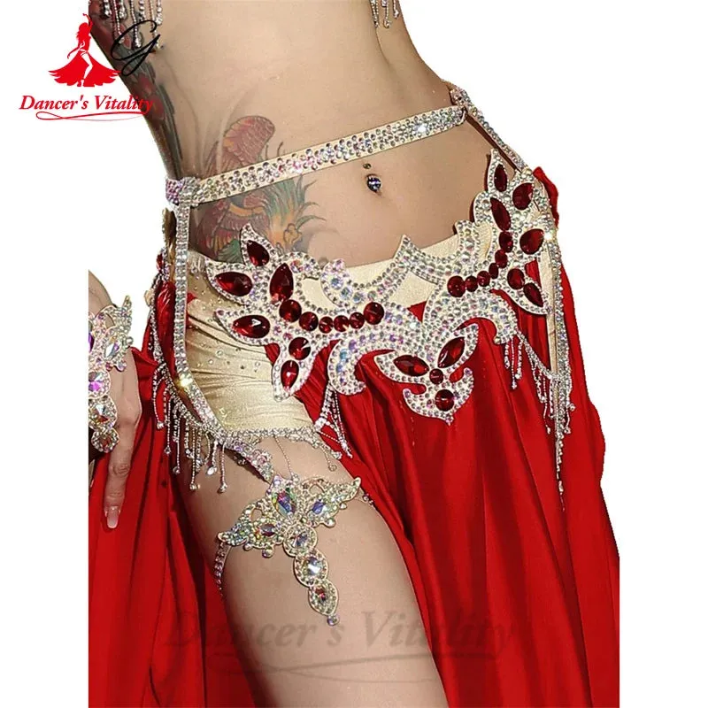 Belly Dance Performance Accessories for Women Senior AB Stones Chain Belt Girl's Luxury Competiton Bracelets