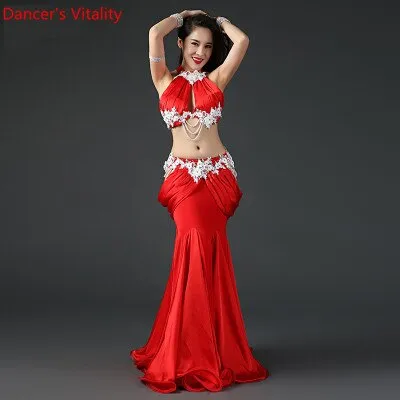 Belly Dance Professional Costume Suit Bra Satin Long Skirt 2pcs Customzied for Women Oriental Belly Dancing Competiton Clothing