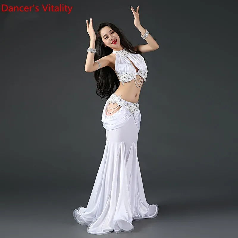 Belly Dance Professional Costume Suit Bra Satin Long Skirt 2pcs Customzied for Women Oriental Belly Dancing Competiton Clothing