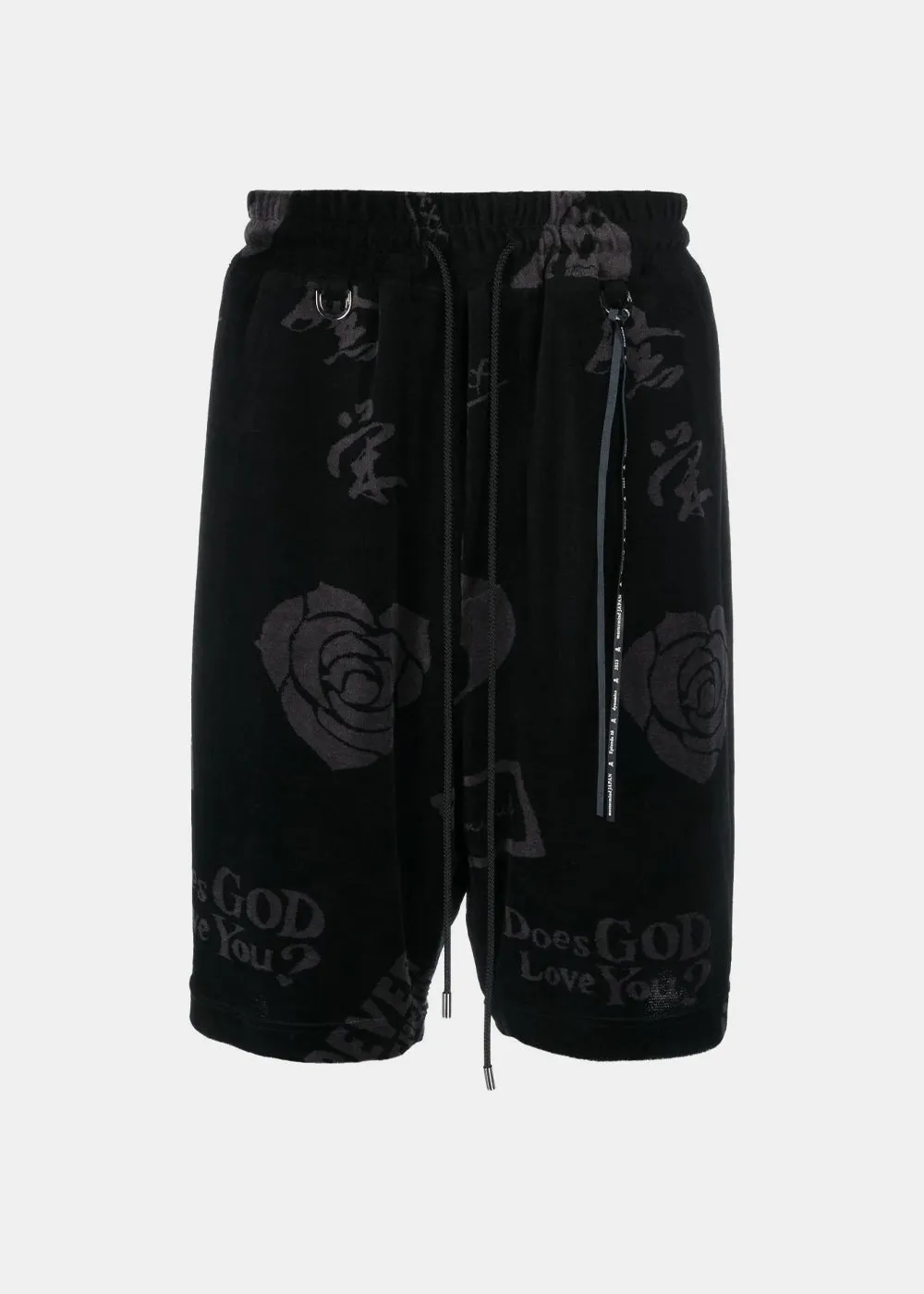 Black All-Over Design Velour Shorts