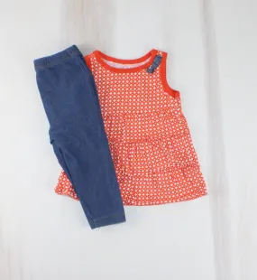 CARTERS TWO PIECE ORANGE & DENIM OUTFIT 12M VGUC/EUC