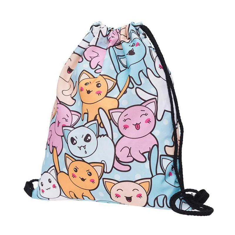 Cartoon Kitty Printed Drawstring Backpack Bag