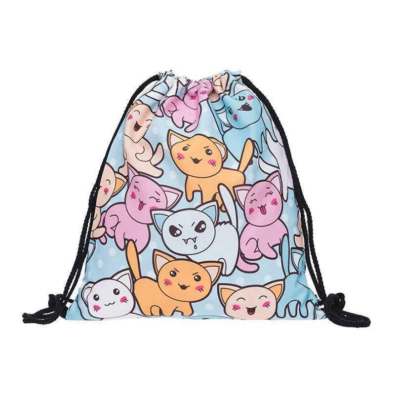 Cartoon Kitty Printed Drawstring Backpack Bag