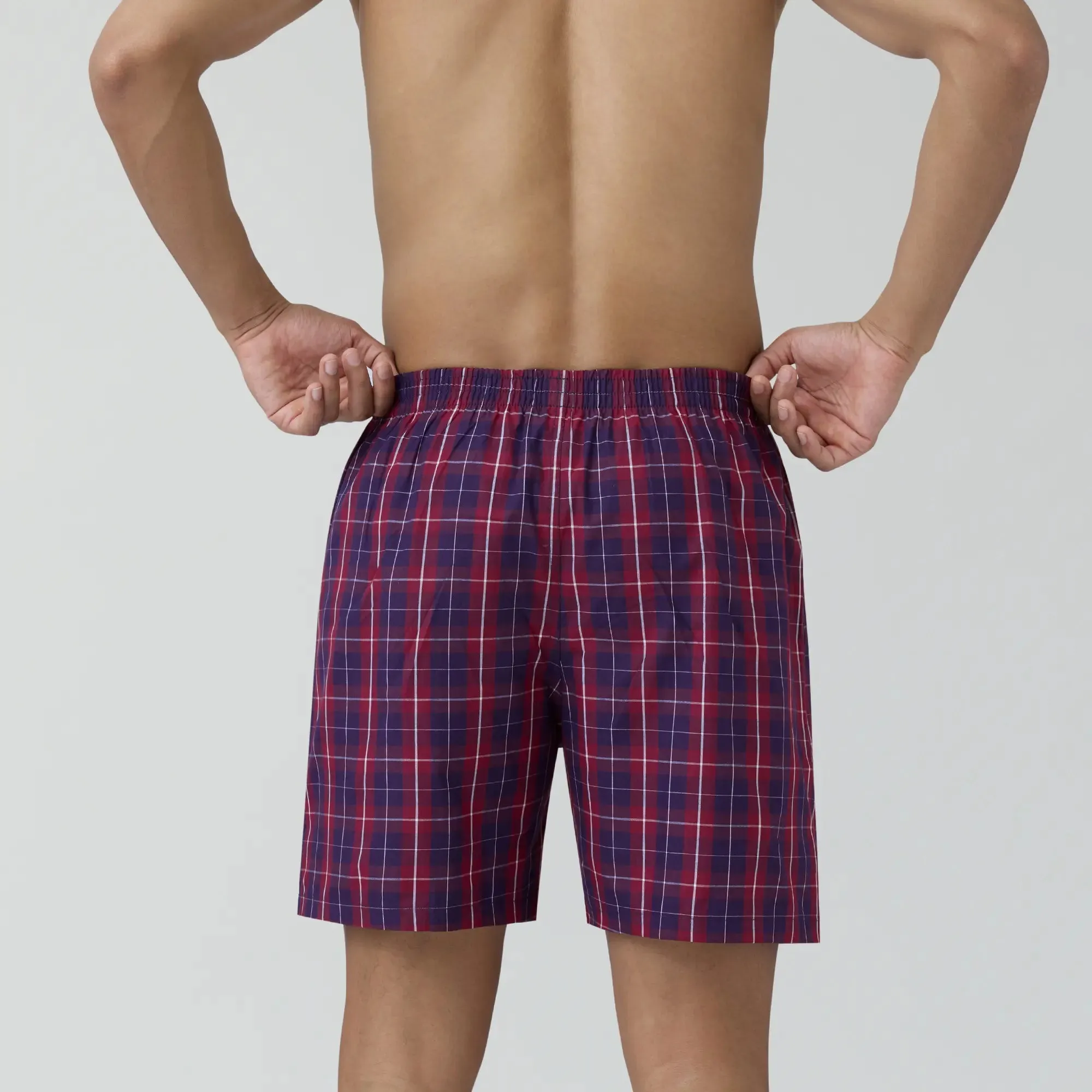 Checkmate Combed Cotton Boxer Shorts Autumn Maroon