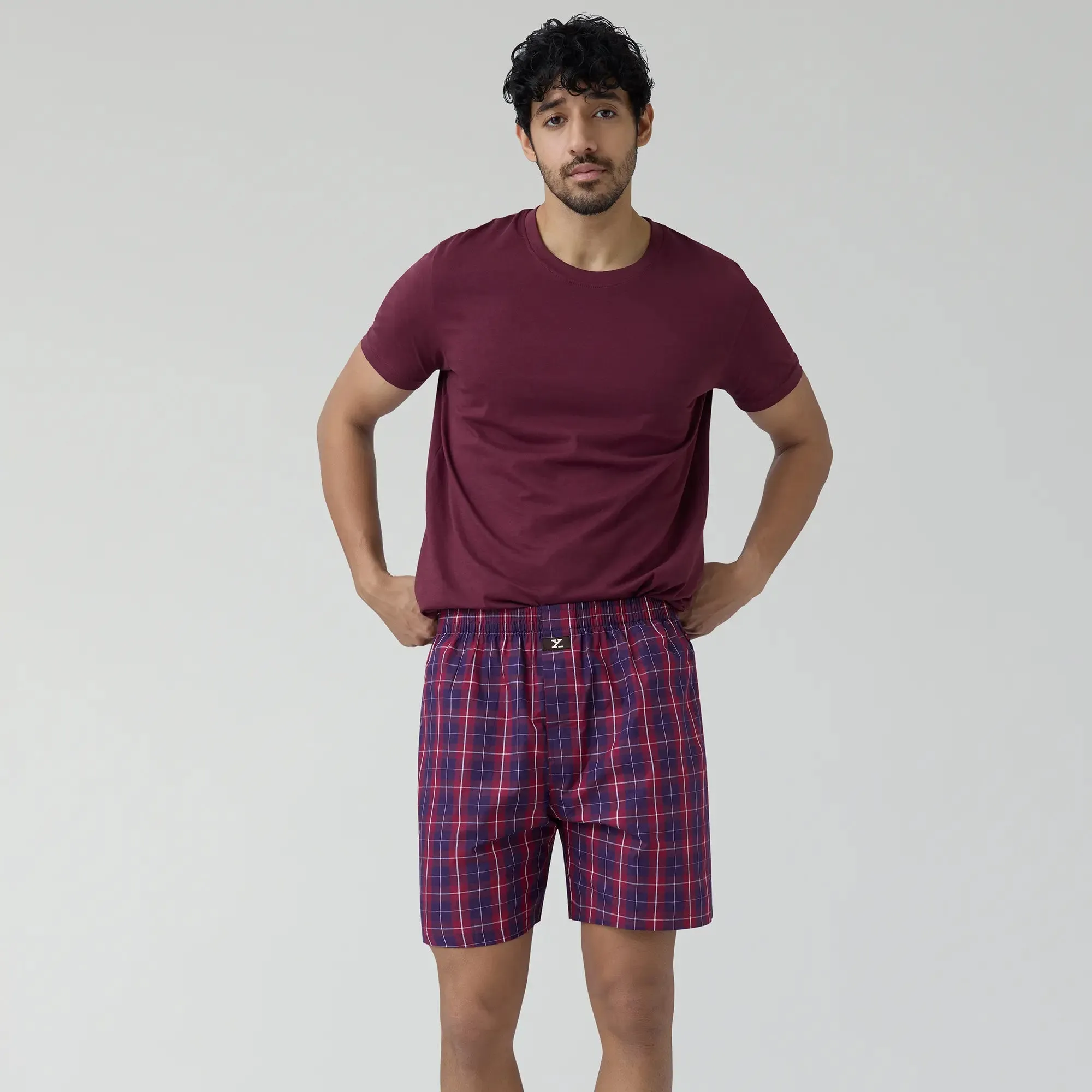 Checkmate Combed Cotton Boxer Shorts Autumn Maroon