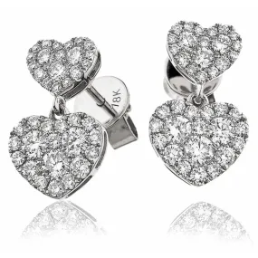 DIAMOND HEART-SHAPED CLUSTER DROP EARRINGS IN 18K WHITE GOLD