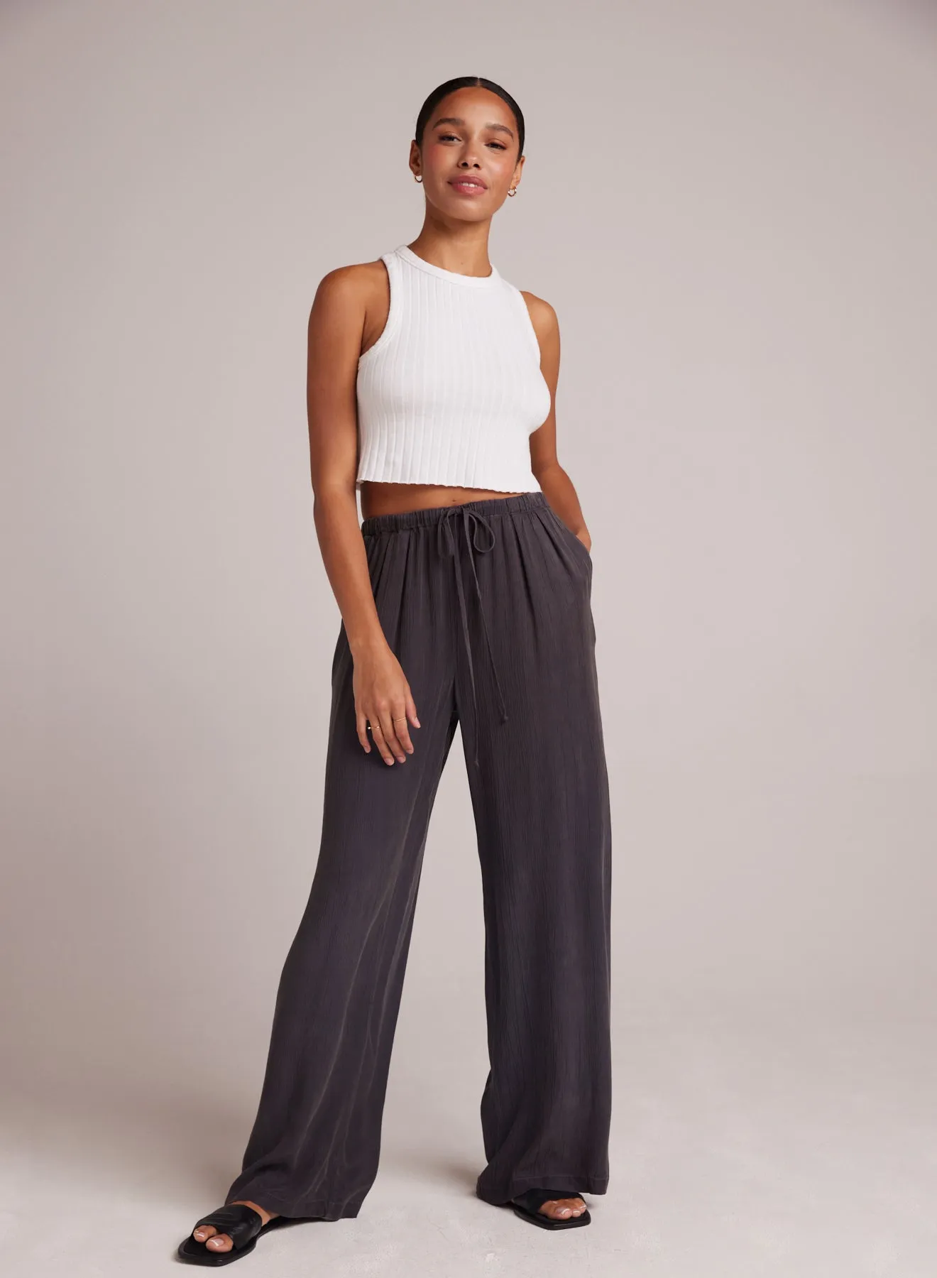 Easy Pleated Wide Leg Pant - Slate Charcoal