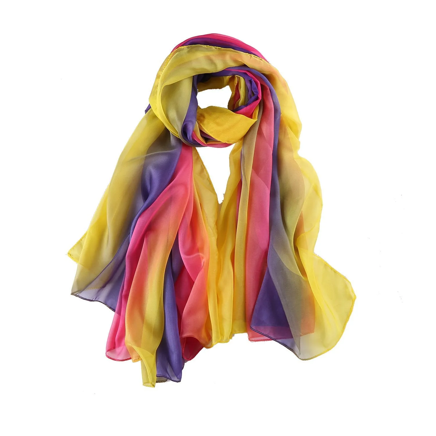 Extra Wide Chiffon Scarf Beach Scarf Purple Yellow and Pink CHD401