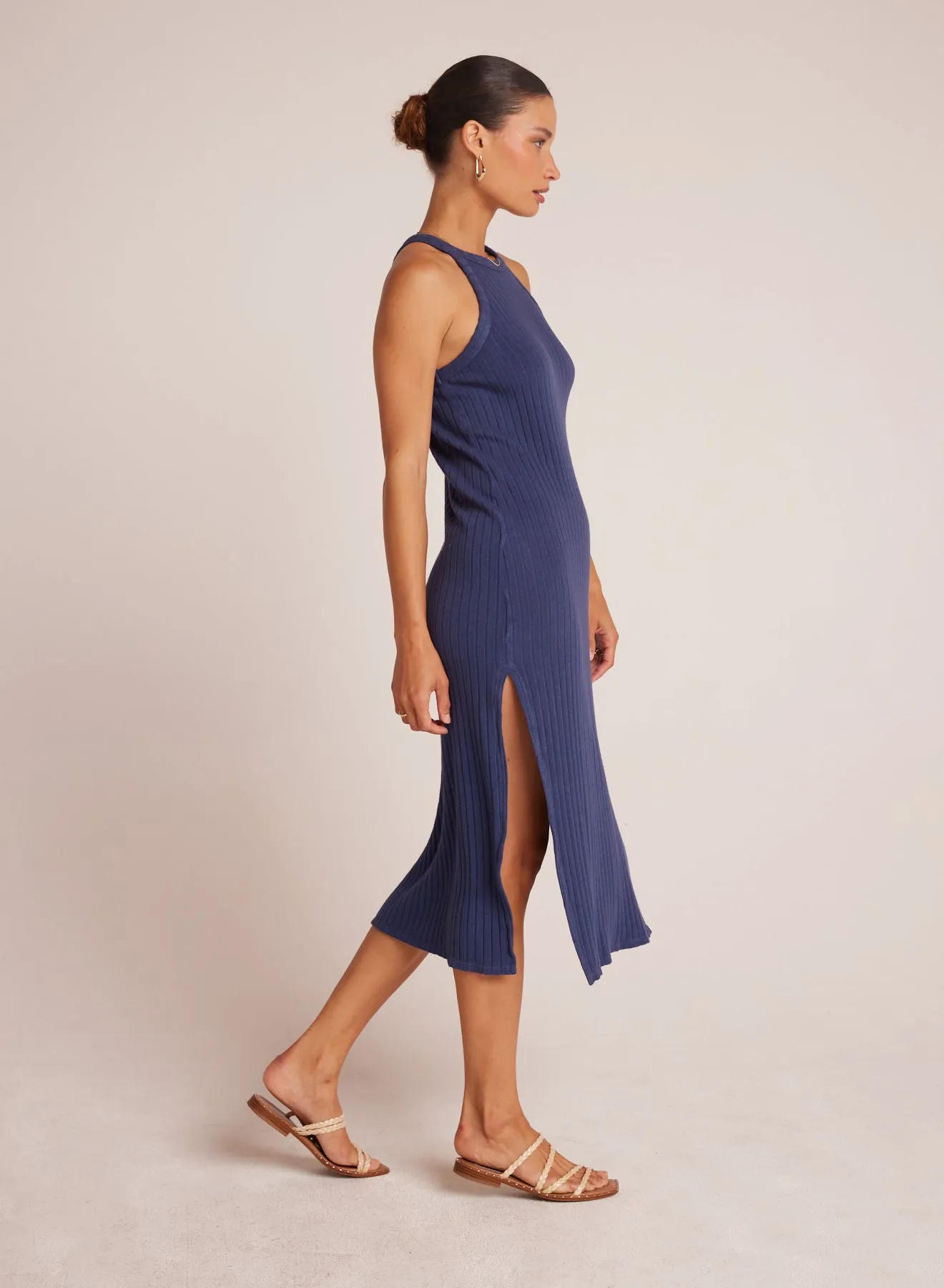 Fitted Halter Midi Dress - Nautical Navy