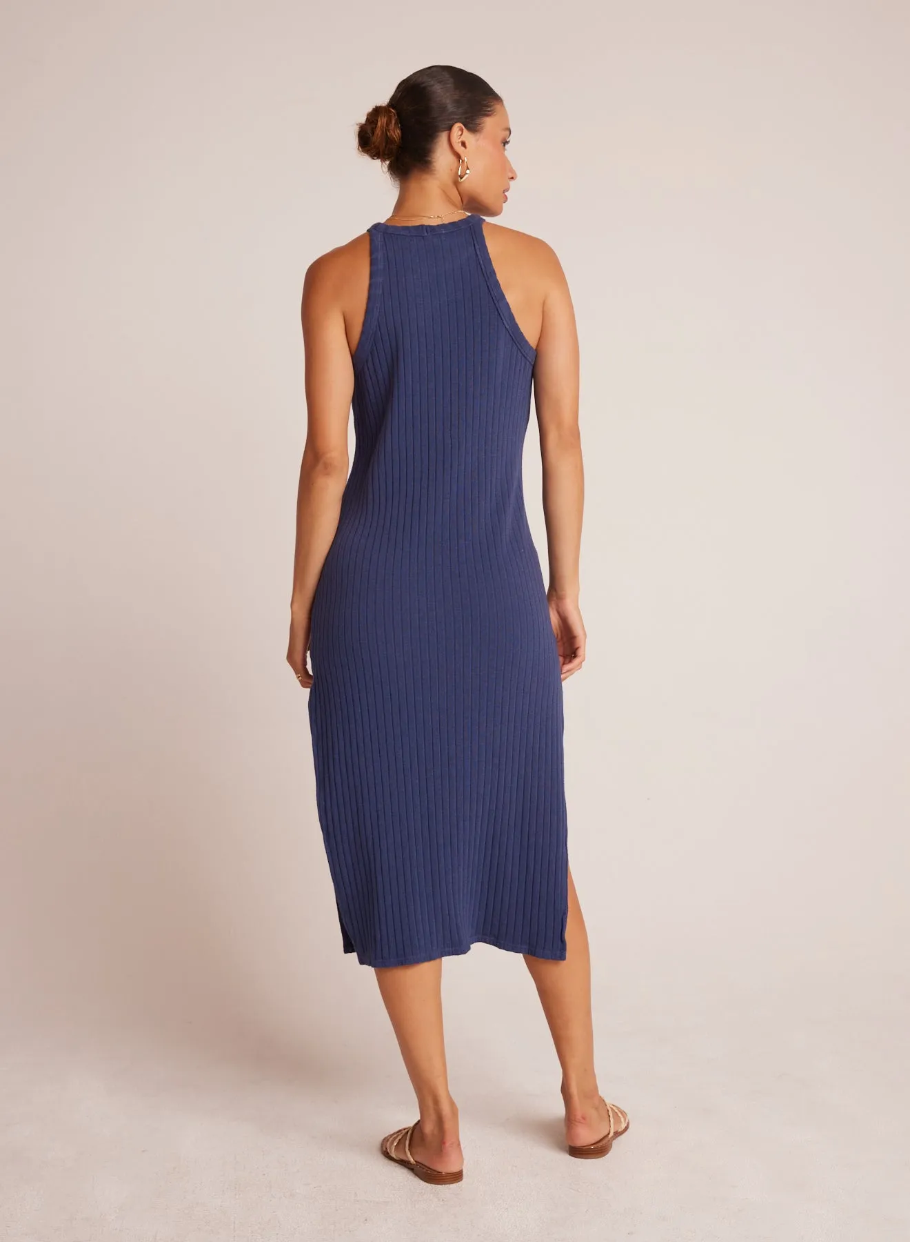 Fitted Halter Midi Dress - Nautical Navy