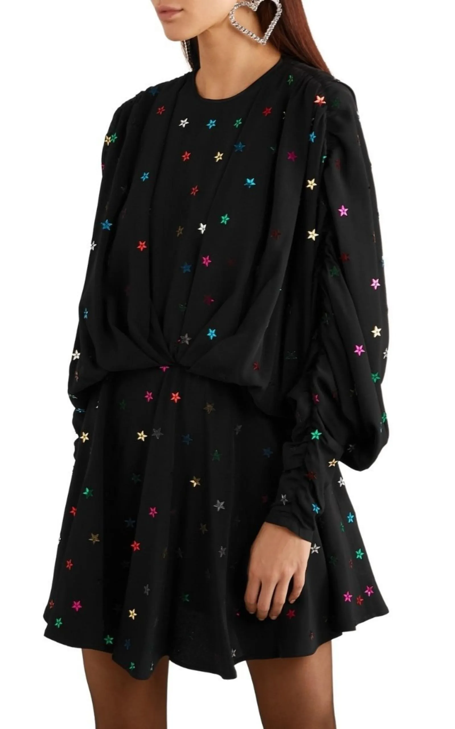 Gathered Sequin-embellished Crepe De Chine Mini Dress