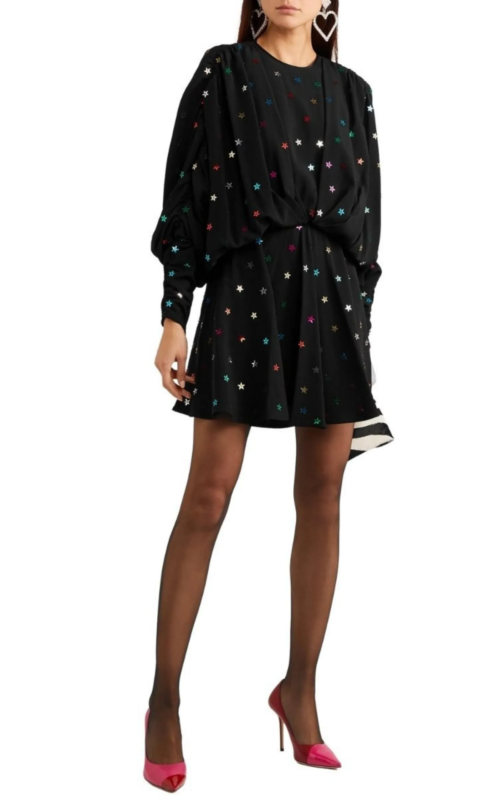 Gathered Sequin-embellished Crepe De Chine Mini Dress