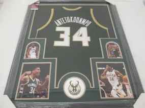 Giannis Antetokounmpo Bucks signed framed matted Basketball Jersey JSA COA