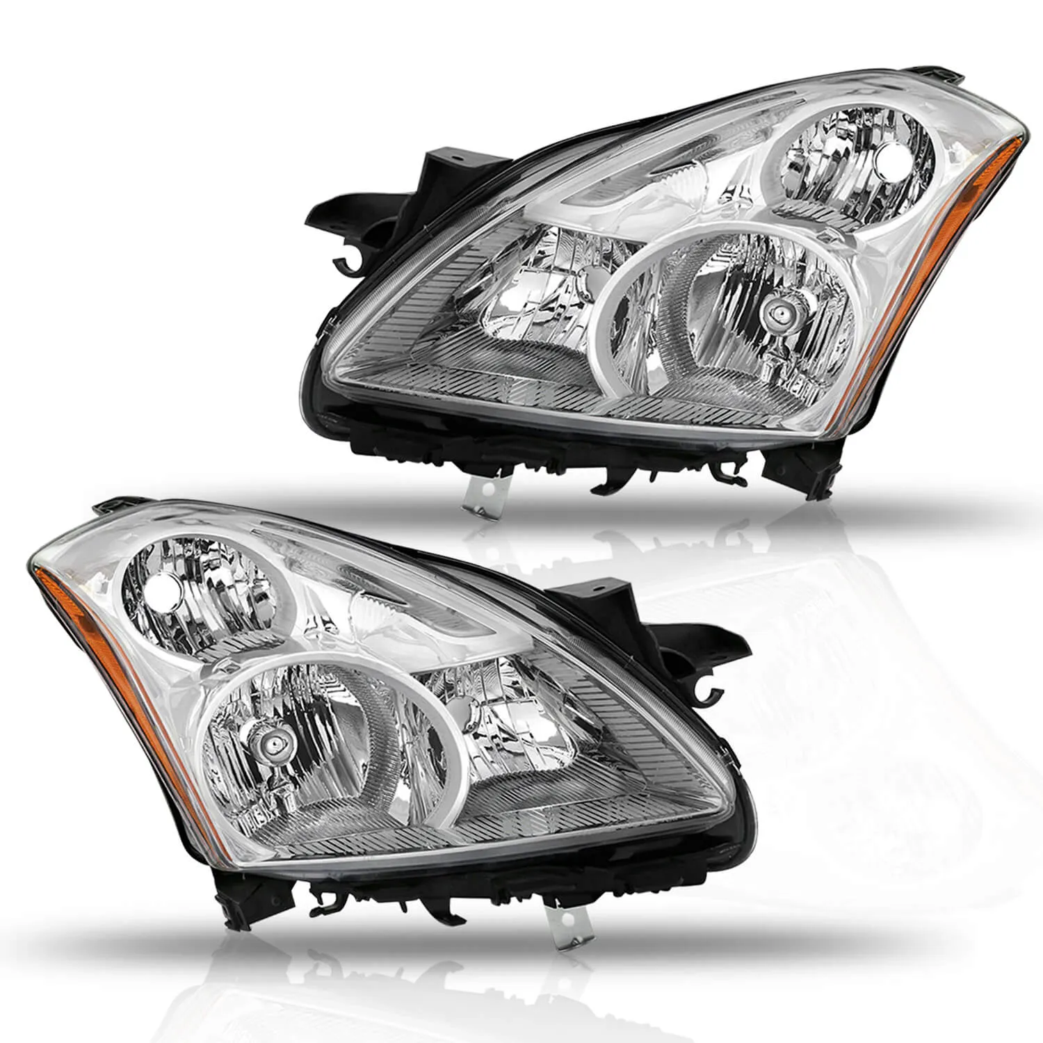 Headlight Assembly For 2010-2012 Nissan Altima 4-Door Sedan Chrome Housing with Amber Reflector