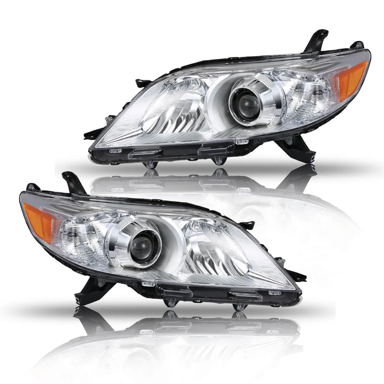 Headlight Assembly for 2011-2020 Toyota Sienna with Projector Chrome Housing Amber Reflector