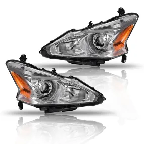 Headlight Assembly For 2013-2015 Nissan Altima Sedan 4-Door with Projector Chrome Housing Amber Reflector