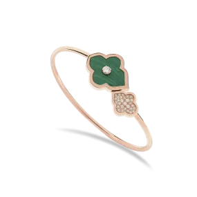 LUCE COLOUR - BRACELET FLEX TOI ET MOI S-M ROSE GOLD PAVE MALACHITE & 1 DIAMOND