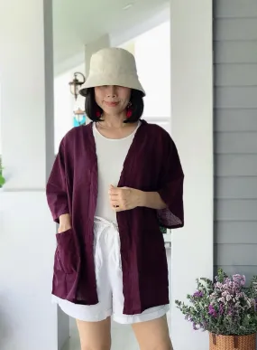 Mangosteen Raw Natural Cotton Gauze Cardigan with Pockets Cover Up Top