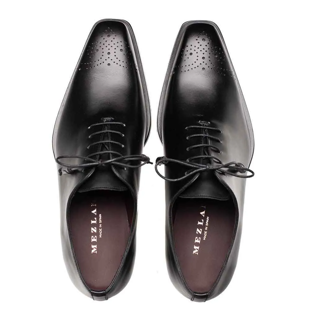 Mezlan Cupula Patina Leather Black Whole-Cut Oxford Shoes