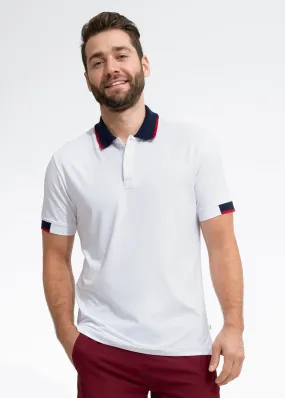 Performance Tipped Polo | White w/ Navy Collar & Red Tipping