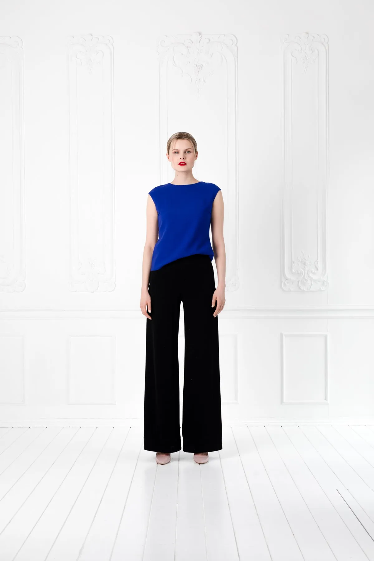 SALVIA ROYAL BLUE WOOL CREPE BLOUSE