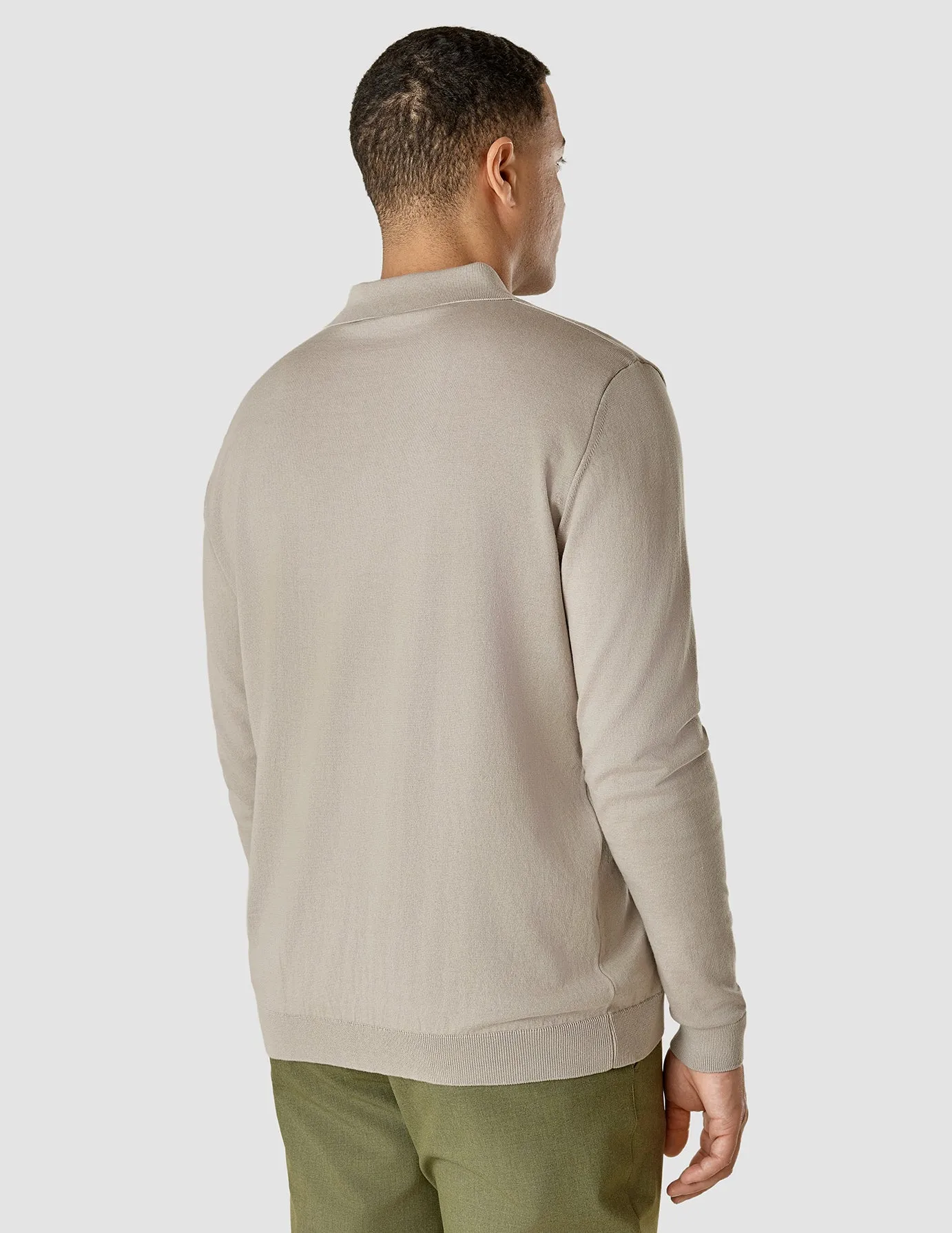 Silk / Cotton Long Sleeve Polo Light Grey