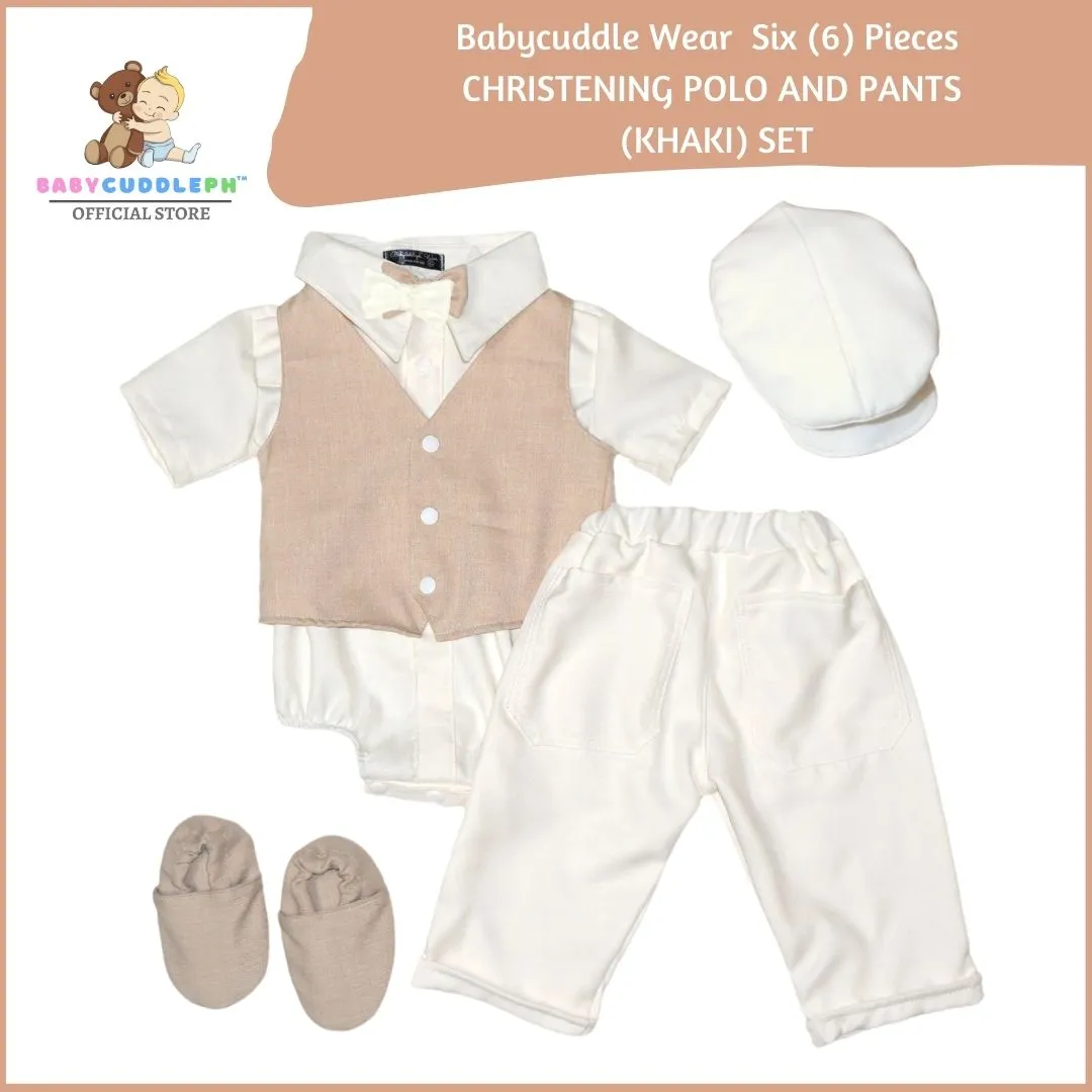 Six (6) Pieces Baptism Polo Onesie and Pants (Khaki)