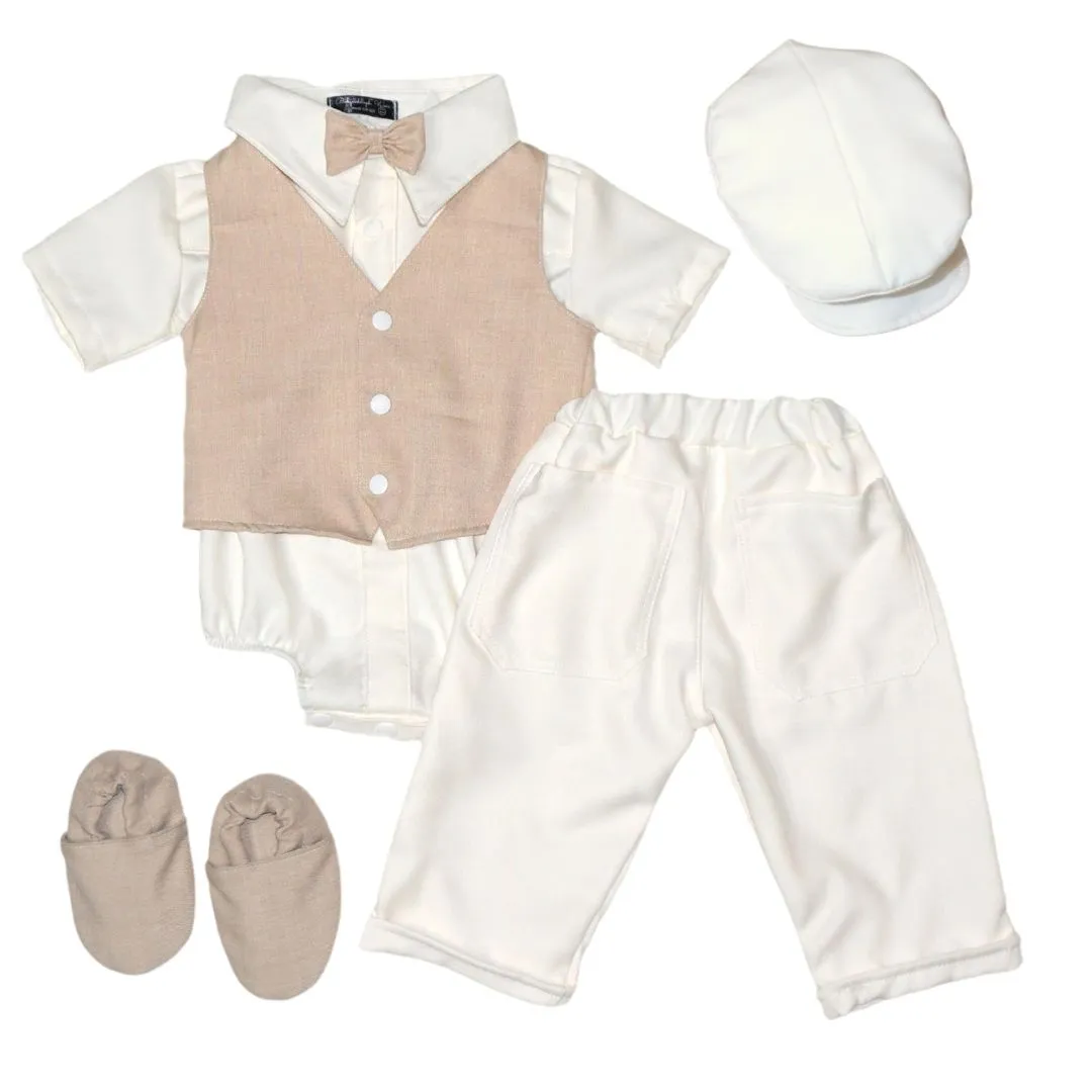 Six (6) Pieces Baptism Polo Onesie and Pants (Khaki)