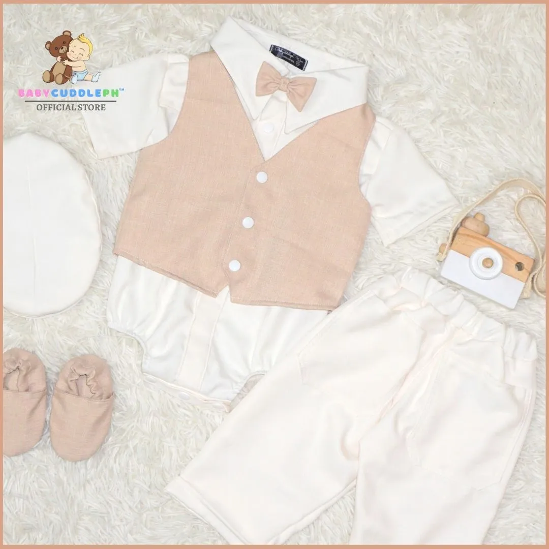 Six (6) Pieces Baptism Polo Onesie and Pants (Khaki)