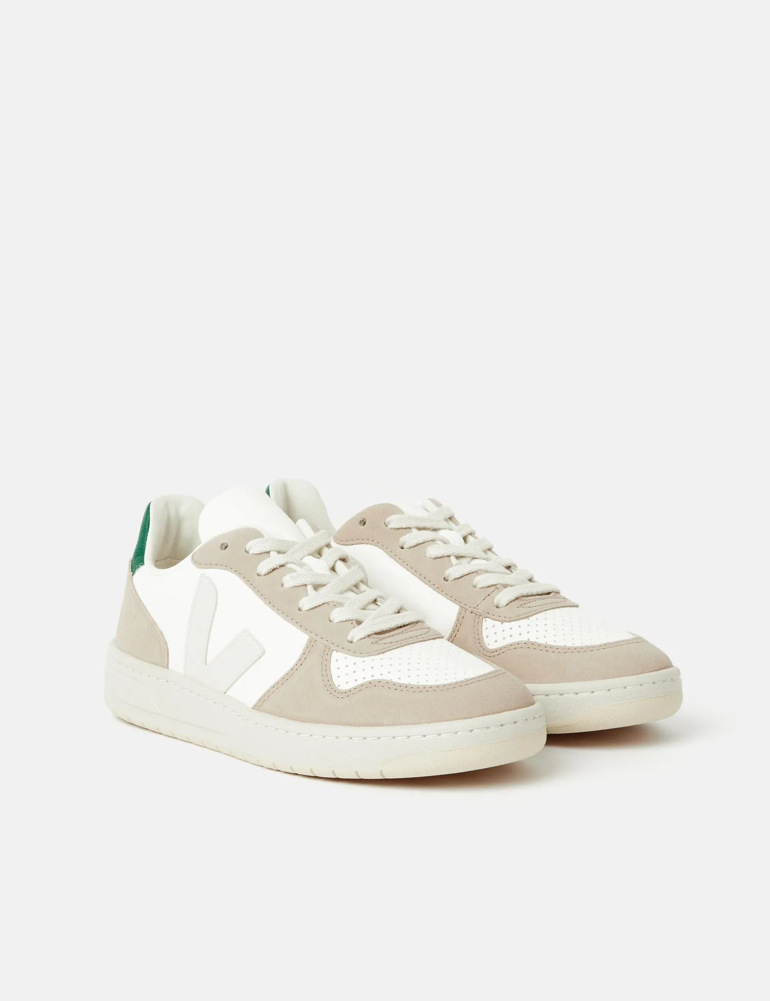 Veja V-10 Leather Trainers (Chrome Free) - White/Sahara/Emerald