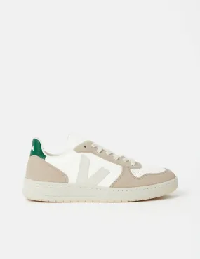 Veja V-10 Leather Trainers (Chrome Free) - White/Sahara/Emerald