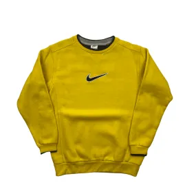 Vintage 90s Yellow Nike Large Centre Swoosh Sweatshirt - Medium