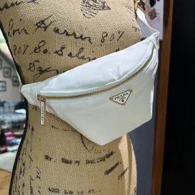 White Nylon Prada Tag Sling/Fanny Bag