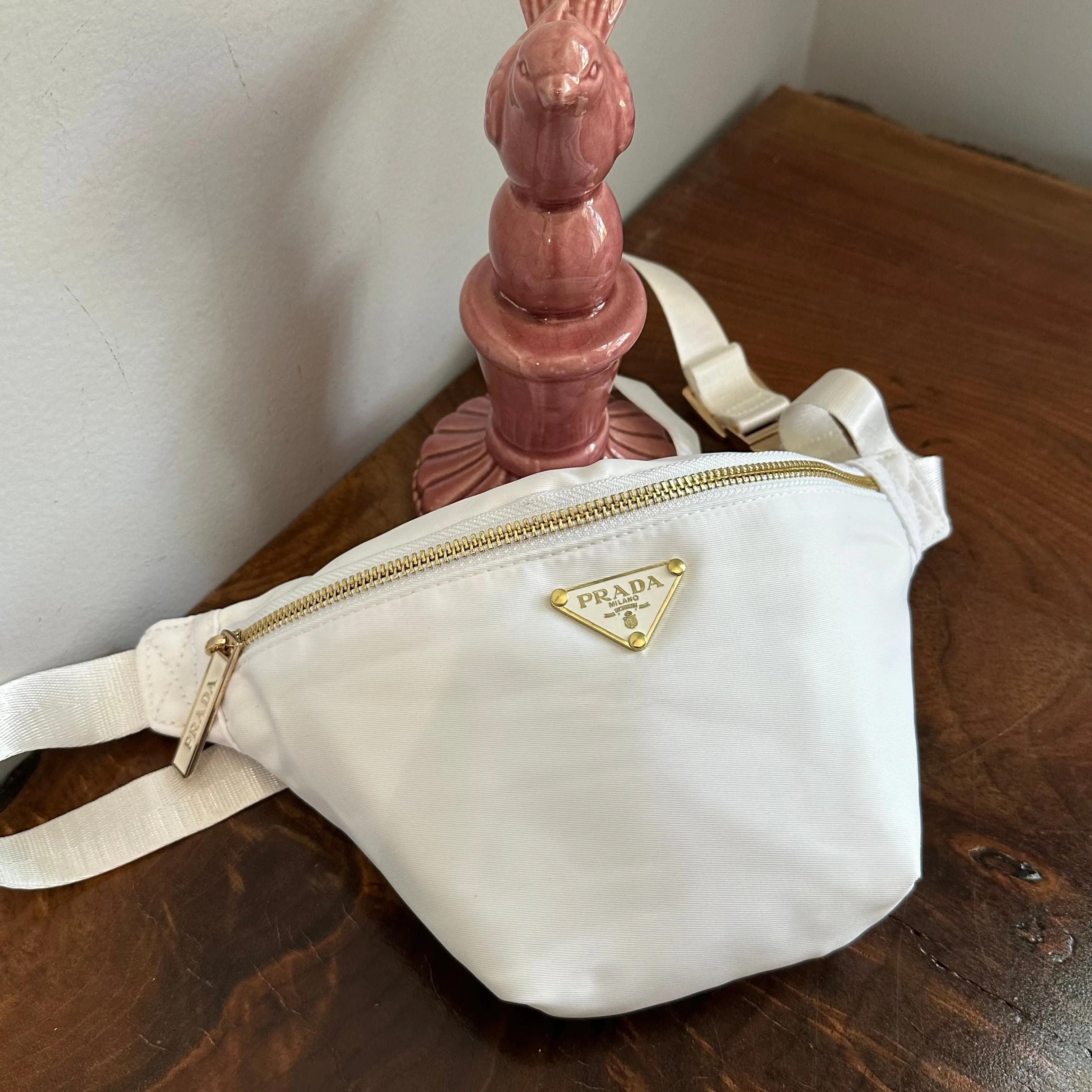 White Nylon Prada Tag Sling/Fanny Bag